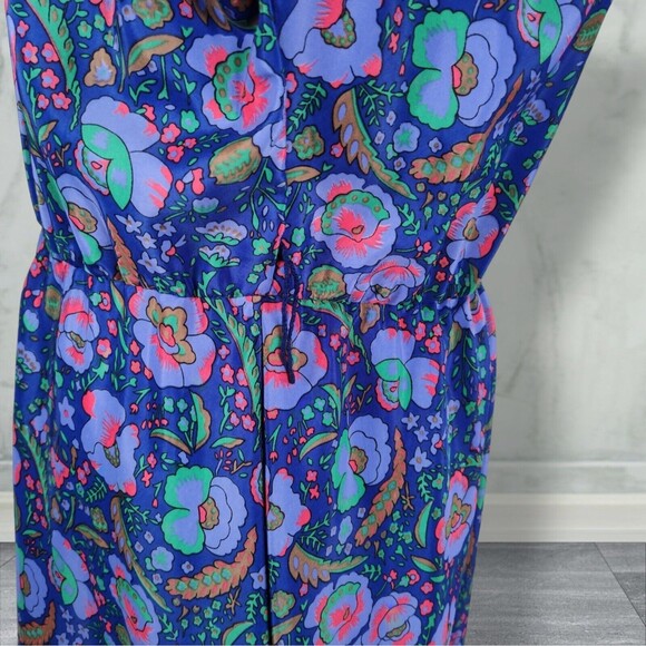 Vintage Floral Print Midi Secretary Dress Size 14 Purple Shirtwaist - Picture 11 of 16